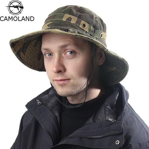 CAMOLAND 100% Cotton Boonie Hats For Women Men Camouflage Bucket Hat Outdoor UV Protection Fishing Hiking Caps Summer Sun Hat