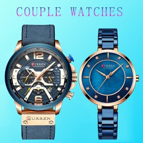 Couple Watch Man And Woman Curren Stainless Steel Waterproof Lover’s Watches Blue Couple Watches For Lovers Relojes Hombre 2019
