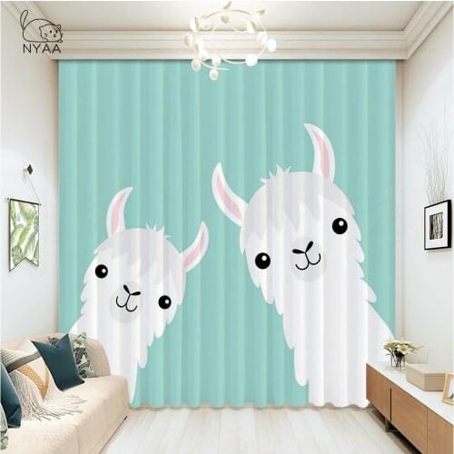 Childish Llama Cartoon Curtains Window Room Design Rod For Curtain Living Room Decorations Children Curtain Micro Shading