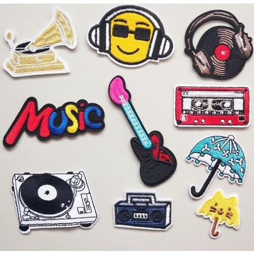 Dynamic Music Embroidery Patch Iron On Patches Embroidered Clothes Guitar Patchs Appliques For Clothing Stickers CX241-250