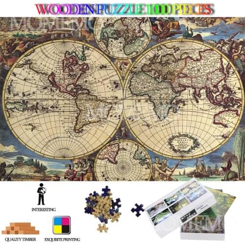 Ancient World Map 1000 Pieces Puzzle Wooden Jigsaw Puzzle Toys for Adults High Definition DIY Wooden Puzzles Kids Nice Toys Gift