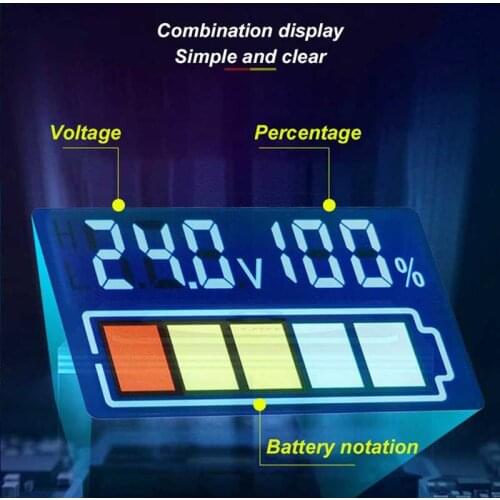 Battery Capacity Indicator LCD Digital Display Voltmeter Power Tester 0-100V for Battery Capacity Meter Inverter Power Systems