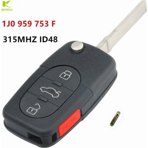 KEYECU 1J0 959 753 F 1J0959753F Folding Key Keyless Entry Remote Transmitter Starter Alarm For VOLKSWAGEN 3+1B 315MHZ ID48 Chip
