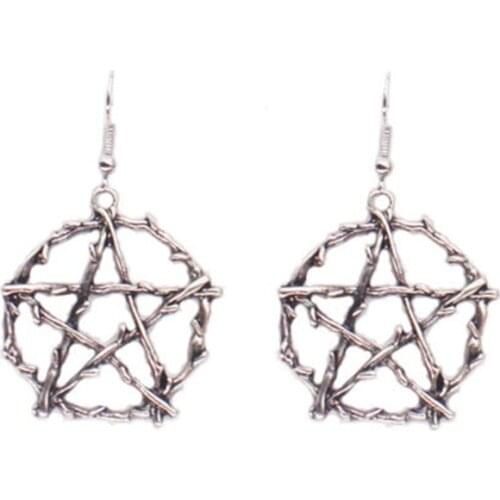 Fashion Ladies Vintage Silver Pentagonal Pendant Earrings Cute Five-pointed Star Earrings Protection Earrings for Girls