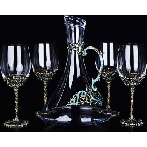 Enamel European Glass Goblet Wine Glass Set With Large Capacity Decanter Household Wine Cabinet Decoration