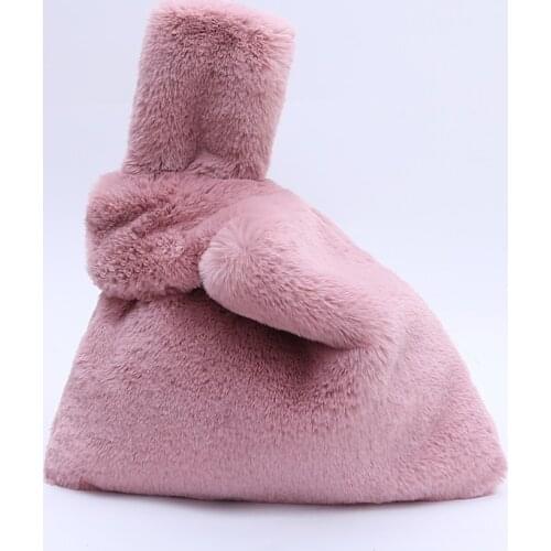 New Winter Faux Rex Rabbit Fur Top-handle Bags for Women Casual Candy Color Tote Fashion Soft Pocke Samll Handbag Warm Clutch