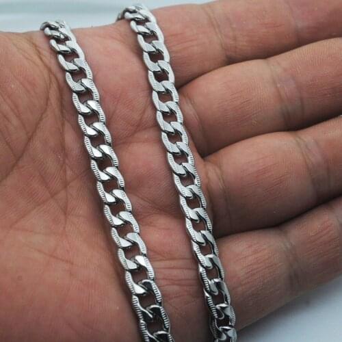 Wholesale Jewelry-- 50/60/70/80 cm Titanium steel Embossing White Long 7mm Figaro Necklaces for Men Jewlery No Fade
