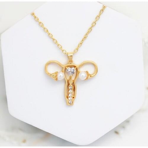 Female uterus Metal alloy Drop Necklace Womb of gold Remind the protection of female organs Womens Association Jewelry gift