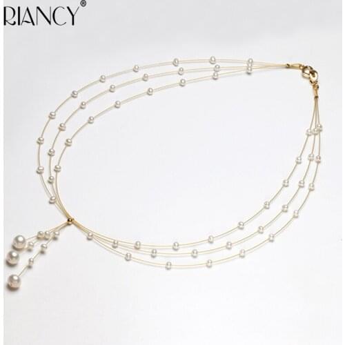 Europe America temperament wild starry pearl necklace multi-layer white freshwater pearl clavicle chain hand made bride necklace