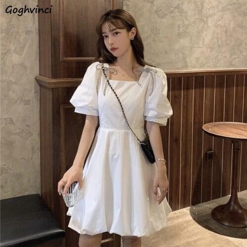 Dress Women All-match Chic Korean Trendy College Classic A-Line Simple High Waist Ladies Harajuku Vintage Holiday Vestidos Pure