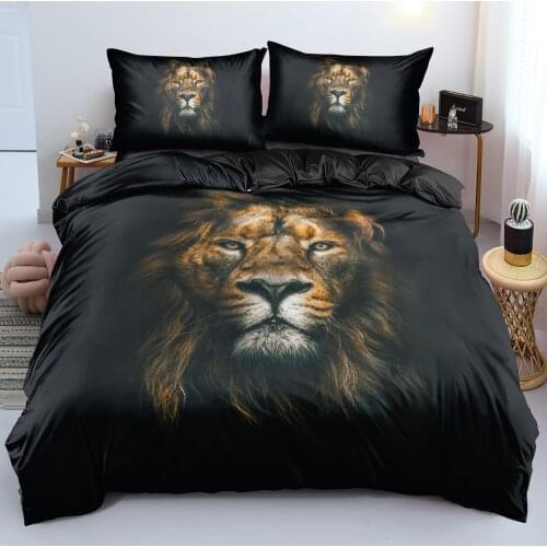 3D Black Linens Bed Lion Quilt Cover Sets and Pillow Cases Full Double Single Twin Queen King Size 180*200cm Animal Beddings