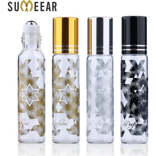 50 Pcs/Lot 10ml Printed Petals Transparent Thin Glass Roll on Bottle Sample Test Essential Oil Vials