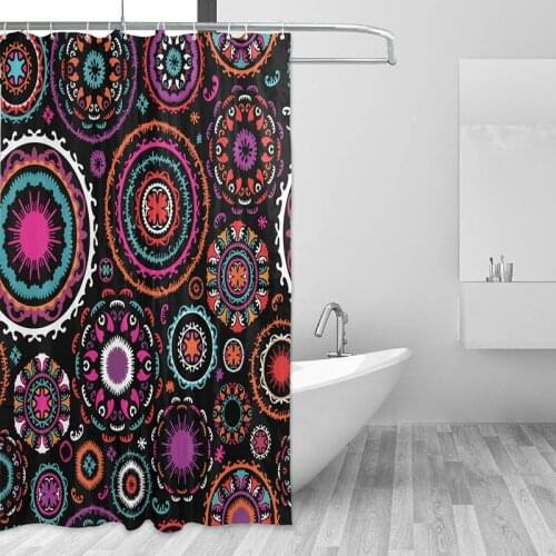 Vintage Uzbekistan Ornaments Polyester Waterproof Shower Curtain With 12pc Hook Mildew Resistant Bath Curtain for Bathroom Decor