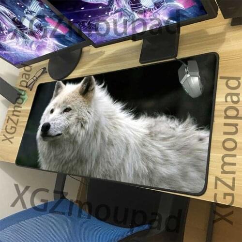 XGZ Large Gaming Mouse Pad Black Lock Edge Animal White Wolf King Custom Computer Table Mat Speed Non-slip 900x400/900x300 Xxl
