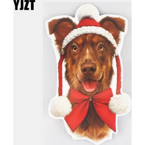 YJZT 11.5×19.3CM Funny Dog With Christmas Hat Fashion Car Body Decoration Scratch Cover Stickers 21A-0299