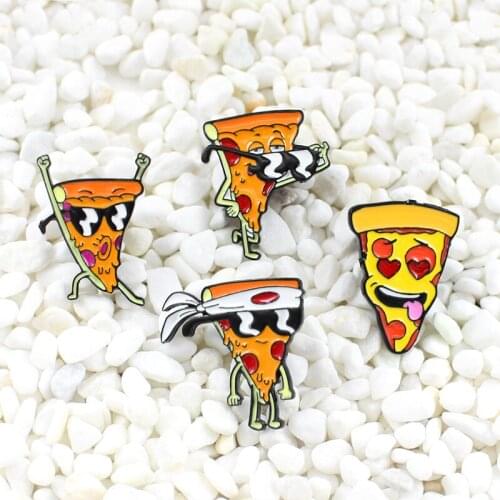 Cartoon Pizza Personification Little man wearing glasses Funny and lovely food Enamel brooch Give children creative badges