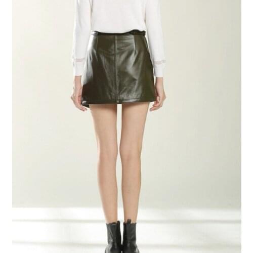 Hot Sexy 100% Sheepskin Leather Mini Skirt Women Wrap High Waist Sashes Slim Fit Office Lady Skirts A-Line Genuine Leather Skirt