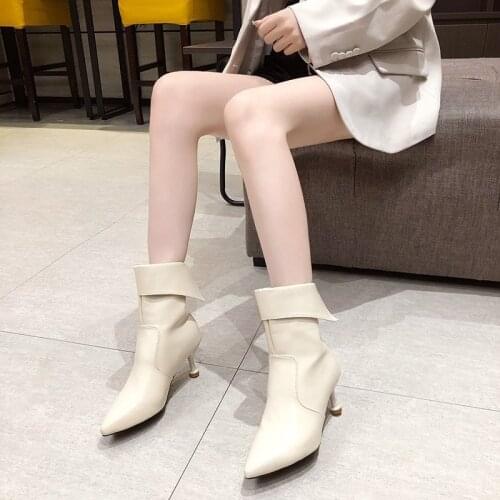 High-heeled Short Boots Women 2021 New Thin Boots Pointed Mid-heel White Autumn and Winter Boots