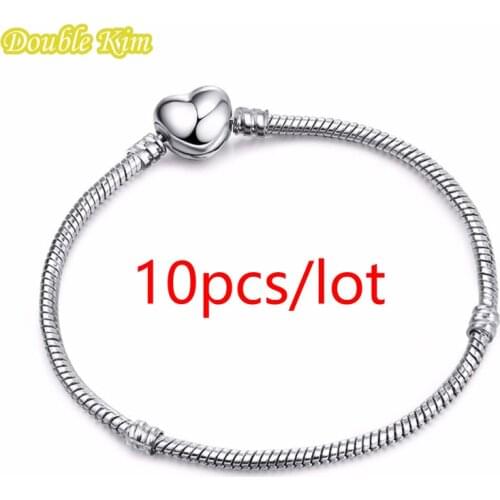 10pcs Heart Buckle Charms Base Chain Snake Chain Copper Sliver Plated Exquisite Bracelets Bangle Fit Women Jewellery Diy Charm