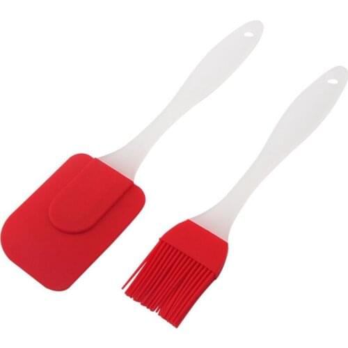 2PCS/ Set Silicone Spatula Barbeque Brush Cooking Utensil Tool Kit Heat Resistant BBQ Oil Condiment Brushes Cake Cream Scraper