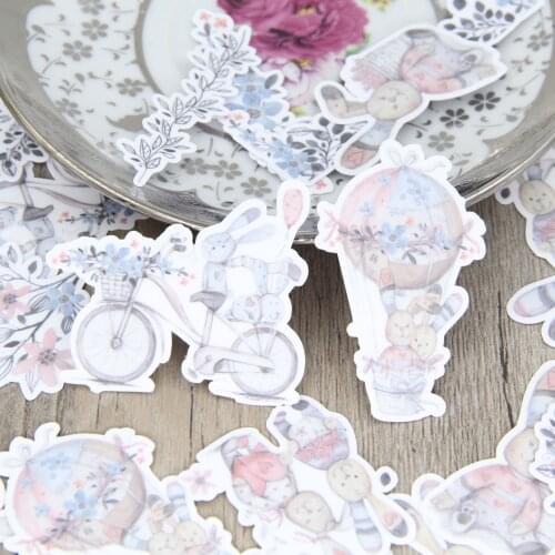 26pcs Rabbit Doll Cute Bunny Flower Hot Air Balloon Cartoon Scrapbooking Stickers Decorative Sticker DIY Craft