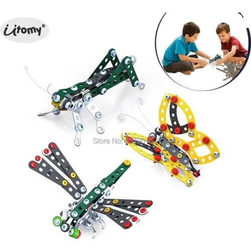 3D Assembly Metal Puzzle Model Kits Dragonfly Butterfly Grasshopper Toy Assembly Model Construction Play Set educational toys