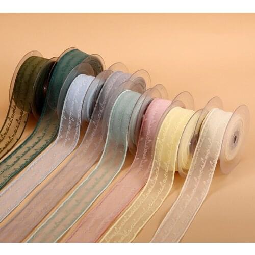 50 Yards DIY Letter flocking ribbon for Hair Band Handmade Bowknot Gift Binding Bouquet Packaging Hanfu accessories