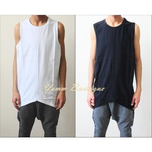 Asymmetric Cut Essential Extended Silky Long Tank Top Oval Hem Viscose Cotton 90cm