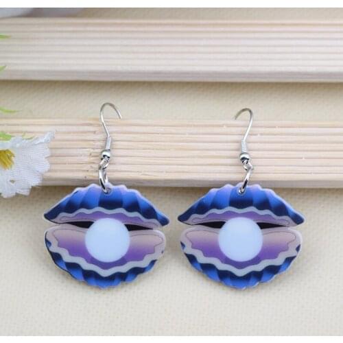 Bonsny cute clam lovely printing drop earrings acrylic new 2014 design spring/summer style for girls woman jewelry