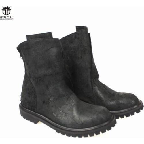 FR.LANCELOT 2020 winter men boots fashion back zip boots slip on print leather motorcycles booties thick heel working booties