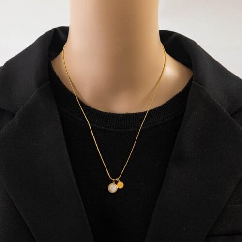 316L Stainless Steel Opal Round Pendant Snake Bone Charms Chain Choker Necklace For Women Fashion Fine Jewelry Birthday Gift