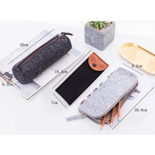 1Pcs Felt Pen Pencil Case Storage Bags Zipper Black Gray Makeup Pouch Cosmetics Organizer School Office Stationary Supplies