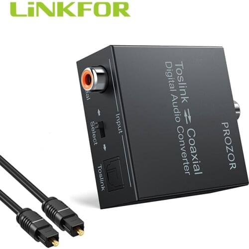 LiNKFOR Digital Audio Converter Splitter Bi-Directional Coaxial to SPDIF Optical Toslink for 5.1CH Plug&Play with Toslink Cable
