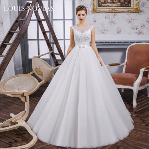 Louis Novias Princess Wedding Dress Sleeveless A-Line Robe Longue Illusion Backless Delicate Chiffon with Beading Embroidery