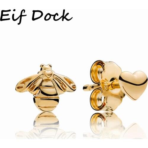 Eif Dock Cute Asymmetry Tiny Bee Earring Jewelry Gold Color Heart-shaped&Honey Stud Earrings Unique Earrings For Women Jewelry