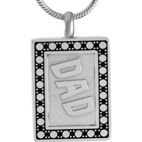 IJD9102 DAD Square Shaped Stainless Steel Cremation Keepsake Pendant Necklace Memorial for Ash Urn Souvenir Jewelry