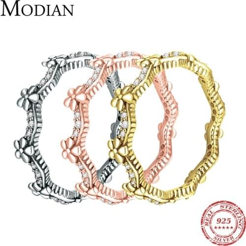 Modian Statement Finger Rings Fashion 3 Color Flower 925 Sterling Silver Stackable Charm Ring For Women Accessories Jewelry Gift