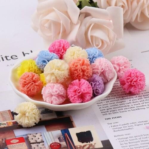 Size 15mm 25mm Lace Gauze Pom Pom Elastic Flowers Balls DIY Handmade Plush Pompom Mesh Pendant For Hair Clip Decor Accessories