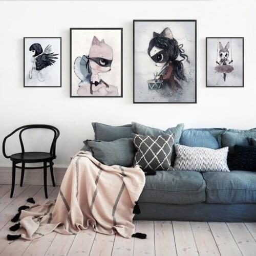 Cartoon Animal Rabbit Girl Art Canvas Painting Wall Pictures Nordic Boys Girls Angel Canvas Art Prints Poster Nursery Decor
