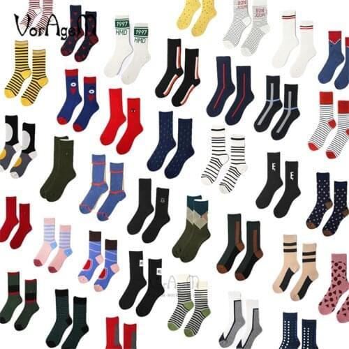 New Casual Combed Cotton Socks for Men Tend Harajuku Street Hip Hop Funny Happy Socks Mens Colorful Stripe Pattern Long Socks