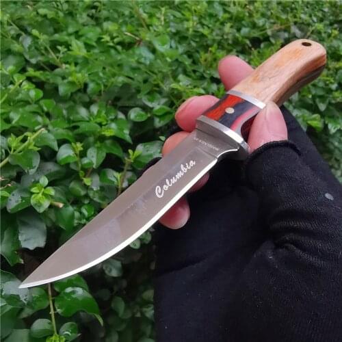 Wooden Handle Knife, Stainless Steel Knife, with Knife Cover, Pocket Knife, Outdoor Camping Picking, Cutting Tool