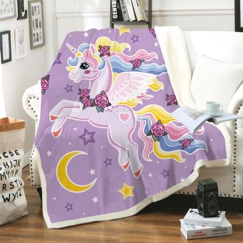 Unicorn Horse 3D Printed Sherpa Blanket Couch Quilt Cover Travel Bedding Outlet Velvet Plush Throw Fleece Blanket Bedspread 03