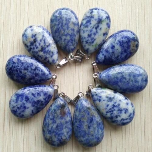 Wholesale 10pcs/lot 2018 fashion good quality natural sodalite stone drop pendants 25x40mm Charms for making free shipping