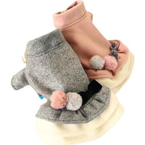 Autumn/winter Pet Clothes Warm Dogs Dress Coat Cats Two Ball Bow Skirt Outfit Teddy Bichon Poodle Hoodie Puppy Jacket Costume