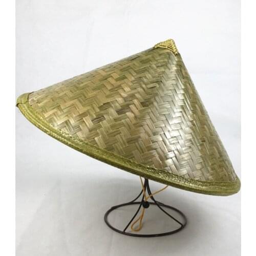 *43cm* Bamboo Weaving Rattan Hat Retro Handmade Weave Straw Hat Tourism Rain Cap Dance Props Cone Fishing Sunshade Fisherman Hat