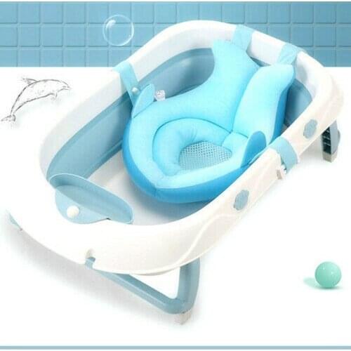Baby Bath Accessories Portable Baby Bathtub Mat Bathroom Non-slip Safety Seat Cushion with Foldable Soft Pillow