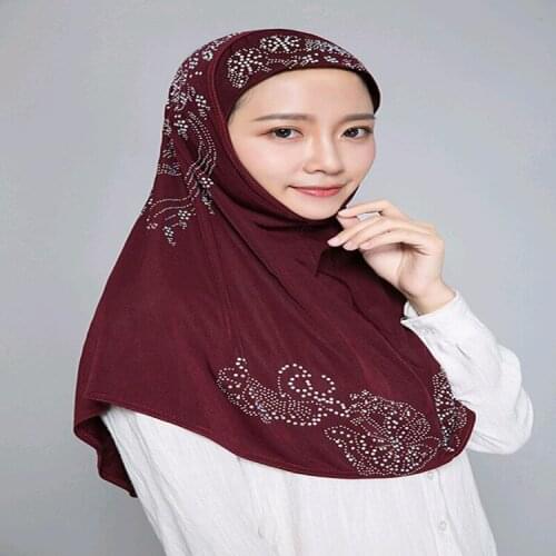 Retail Fashion rhinestones big 70*60cm islamic cap muslim one piece long hijab