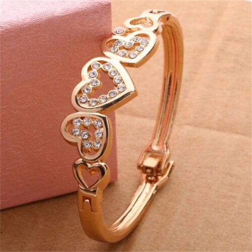 Flower Love Heart shape Bracelet Jewelry Bangles For Women Trendy Goldr Crystal Lady Bangle Bijou Statement Jewelry