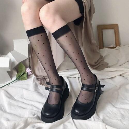 Sexy Dot Stocking Women Transparent Thigh High Socks Woman Thin Long Stockings Leg Summer Dress Black White Calcetine Medias