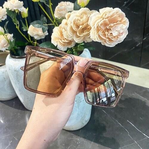 Vintage Oversized Square Sunglasses For Women New Fashion Tea Blue Sun Glasses Female Gradient Elegant Shades Men Big Eyewear
